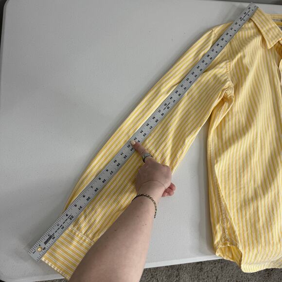 Ruehl 925 Mens Shirt Medium Yellow 100% Cotton Striped Oxford Prep Y2K Old Money - Picture 5 of 15